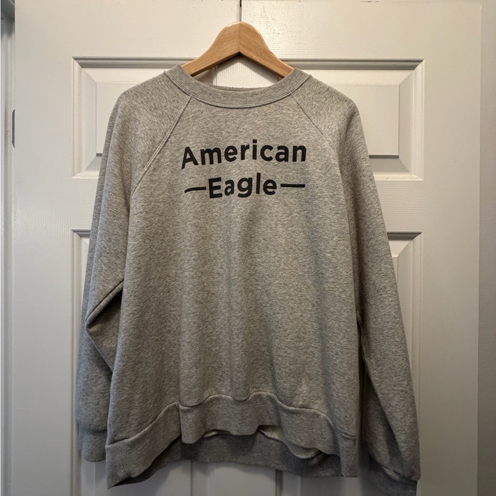 American Eagle Grey Lightweight Fleece Crewneck Sweatshirt